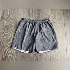 Lululemon Surge Short *Linerless 7" in Heathered Texture Printed Grey Deep Coal